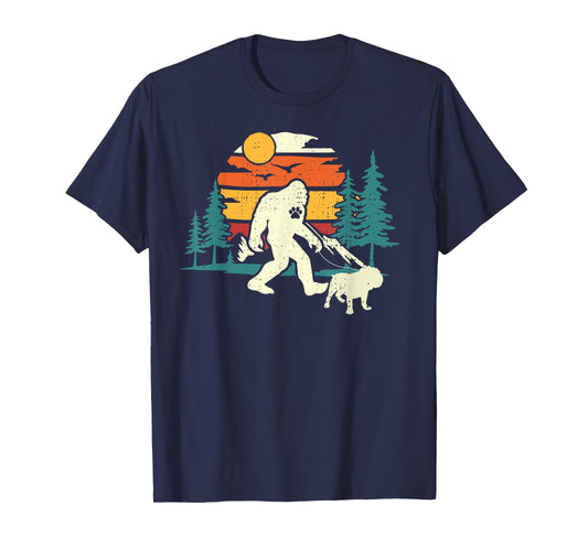 Retro Bigfoot Walking English Bulldog Dog Walker Sasquatch Men Women Girls Kids T-Shirt