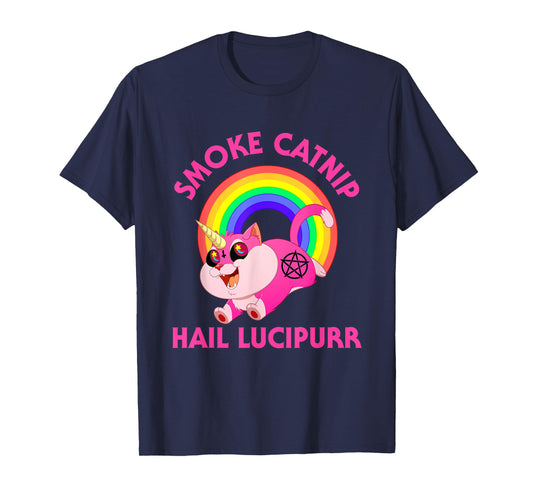 Smoke Catnip Hail Lucipurr, Funny Satan Cat Unicorn Meme Men Women Kids T-Shirt