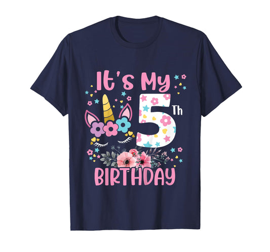 Its My 5 Years Old Gift Girls Teens 5th Birthday Unicorn T-Shirt
