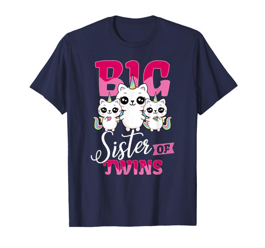 Big Sister of Twins T-Shirt Twin Unicorn Cats Girls Shirt T-Shirt