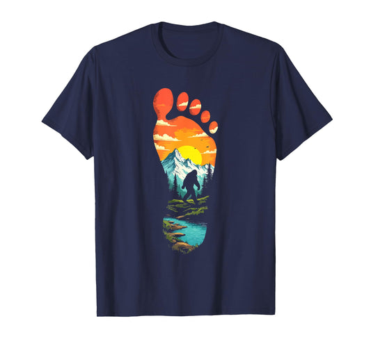 Bigfoot Footprint Mountains Cryptid & Landscape Sasquatch T-Shirt