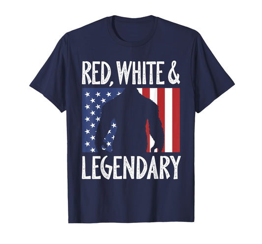 Red White Legendary 4th of July Patriotic Bigfoot Sasquatch T-Shirt