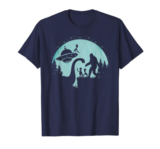 Bigfoot Loch Ness Monster Nessie Sasquatch UFOs Funny Aliens T-Shirt