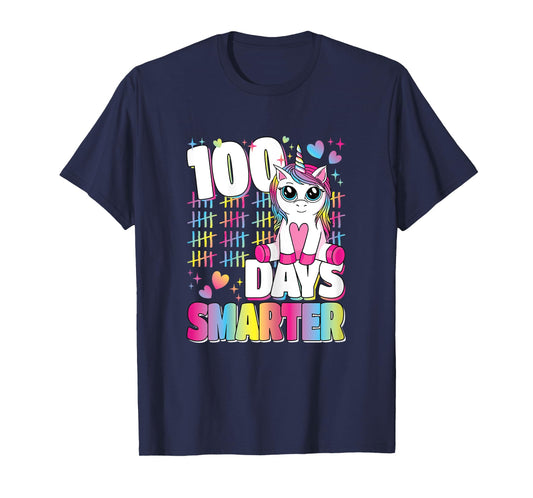 100 Days Smarter Unicorn Rainbow 100th Day Of School Girls T-Shirt