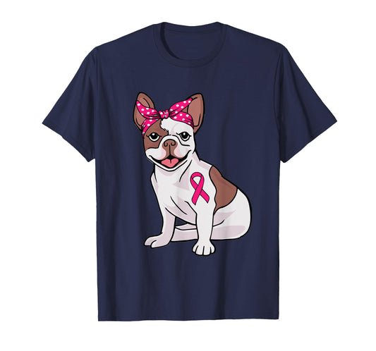French Bulldog Pink Bandana Breast Cancer Awareness Cute Dog T-Shirt