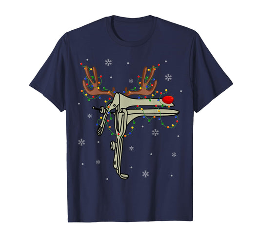 Speculum Reindeer Xmas Light Medical OB GYN Nurse Christmas T-Shirt