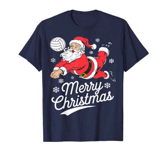 Santa Playing Volleyball Christmas Pajama Cool Sport X-Mas T-Shirt