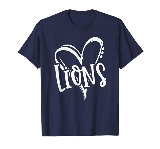 Lions School Sports Fan Team Spirit Heart T-Shirt