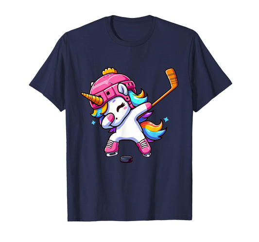 Cute Dabbing Unicorn Ice Hockey Girl Funny Ice Hockey T-Shirt