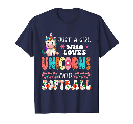 Just A Girl Who Loves Unicorns And Softball Floral Unicorn T-Shirt