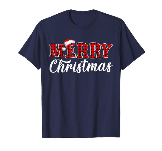 Merry Christmas Buffalo Plaid Red Santa Family Matching Xmas T-Shirt