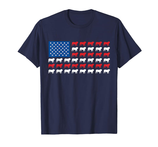 English Bulldog American Flag Patriotic 4th Of July Dog Men Women Kids T-Shirt