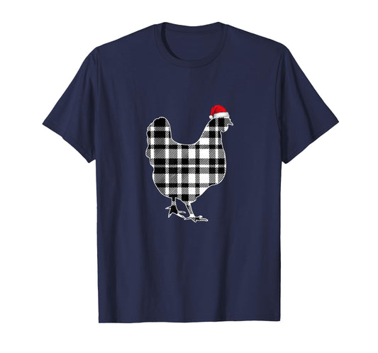 Chicken Christmas Shirt Black And White Buffalo Plaid Pajama T-Shirt