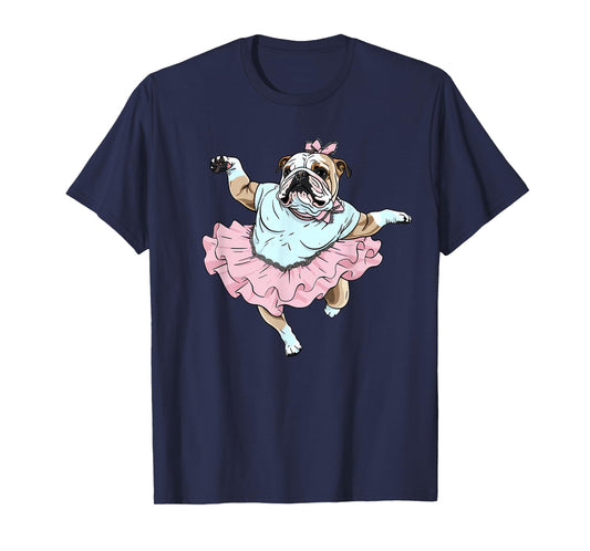 English Bulldog Ballerina Funny Dog Ballet T-Shirt for Men Women Kids