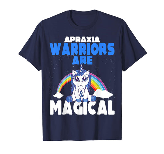 Apraxia Awareness Blue Ribbon Cute Magical Unicorn T-Shirt