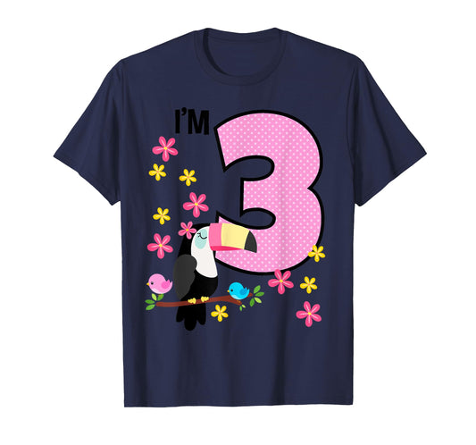 Toucan 3rd Birthday 3 Year Old Birthday Girl Tropical Birds T-Shirt