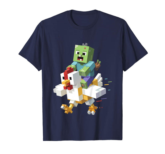 Kids Jock Chicken Shirt Pixel Art Gamer Zombie Boys Kids Funny T-Shirt
