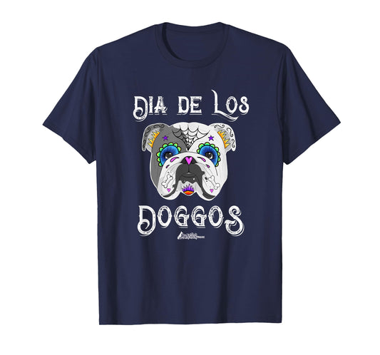 Day of the English Bulldog of the Dead Sugar Skull T-Shirt