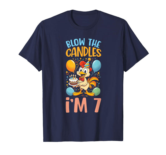 Chicken Kids 7th Birthday Party Boy 7 Year Old Bday Girl T-Shirt