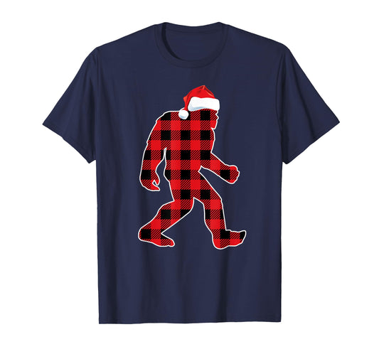 Believe Red Plaid Bigfoot Christmas Sasquatch Santa Sleeping T-Shirt