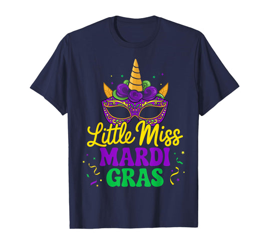 Little miss mardi gras unicorn mask for girls and women T-Shirt