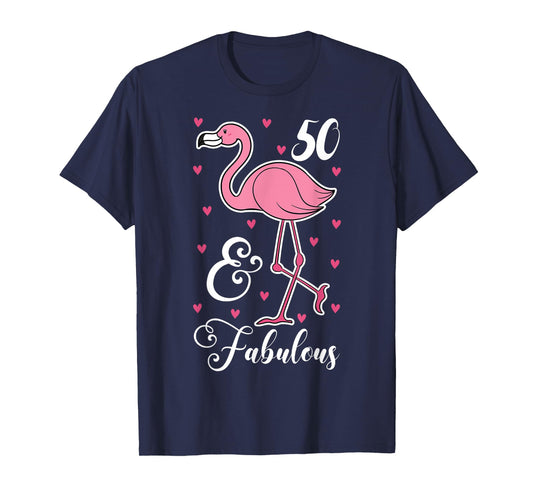 50 & Fabulous Flamingo Theme Birthday 50th Party T-Shirt