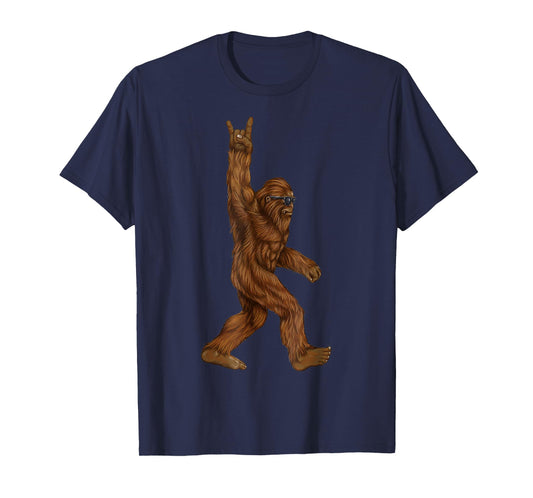 Rock On Bigfoot Loves Rock Sunglasses on T-Shirt