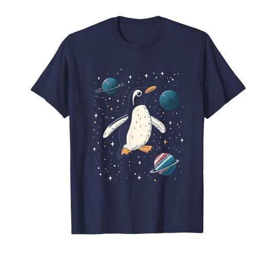 Penguin in Space Cartoon Art T-Shirt