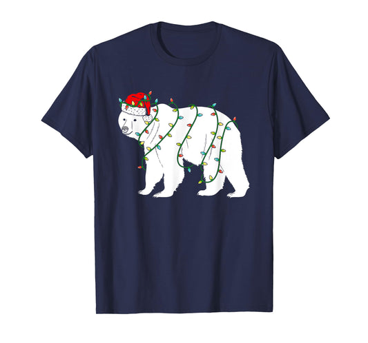 Polar Bear Christmas Santa Hat Lights Xmas Gifts T-Shirt