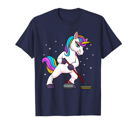 Cute Curling Art For Men Women Unicorn Curler Curling Sport T-Shirt