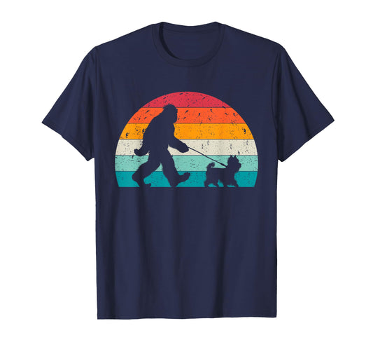 Bigfoot Walking a Dog Funny Yorkshire Terrier Lovers Dog Dad T-Shirt for Men Women Girls Kids