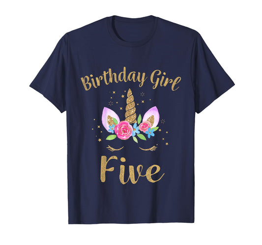 Kids 5 Year Old Birthday Girl Unicorn Shirt 5th Birthday Outfit T-Shirt