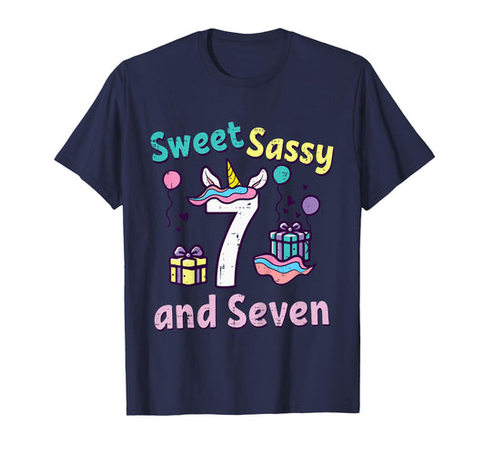 7th Birthday Unicorn Sweet Sassy Seven 7 Year Old Bday Girls T-Shirt