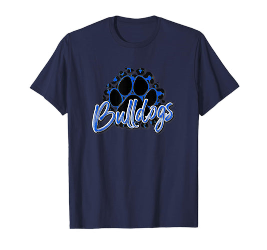 Bulldogs Blue Black Cheetah School Sports Fan Team Spirit T-Shirt