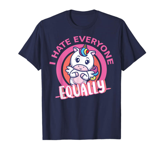 I Hate Everyone Equally People Suck Antisocial Unicorn Funny T-Shirt