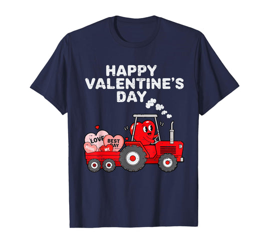 Valentines Day Heart In Tractor Funny Farm Toddler Boys Kids T-Shirt