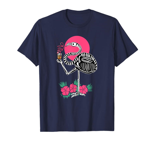 Thirsty Skeleton Flamingo Animal Tropical Bird Halloween T-Shirt