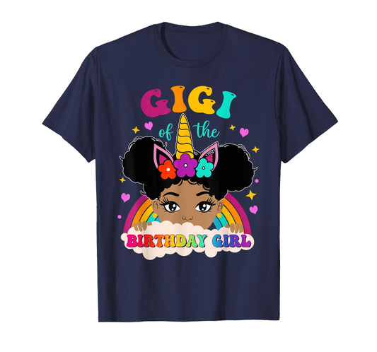 Gigi of The Birthday Girl Rainbow Afro Melanin Unicorn T-Shirt