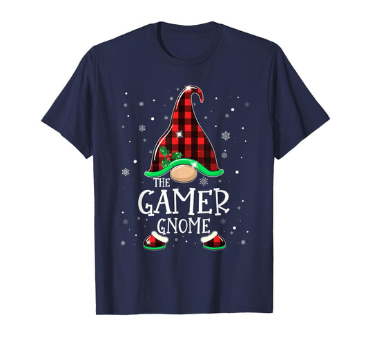 Funny GAMER Gnome Buffalo Plaid Matching Christmas Xmas T-Shirt
