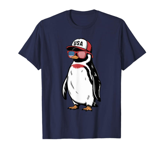Cool Penguin USA Flag Sunglasses Independence 4th of July T-Shirt