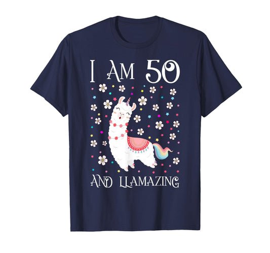 I am 50 Years Old Llamazing Cute Llama 50th Girl Birthday T-Shirt