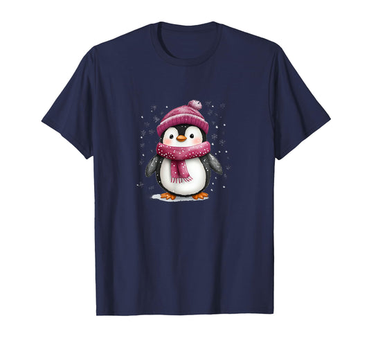 Cute Penguin With Hat And Scarf Winter Snow T-Shirt