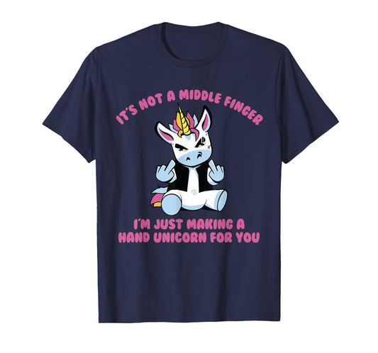 Sarcastic Life Co. Unisex-Adults Not A Middle Finger I'm Just Making A Hand Unicorn T-Shirt