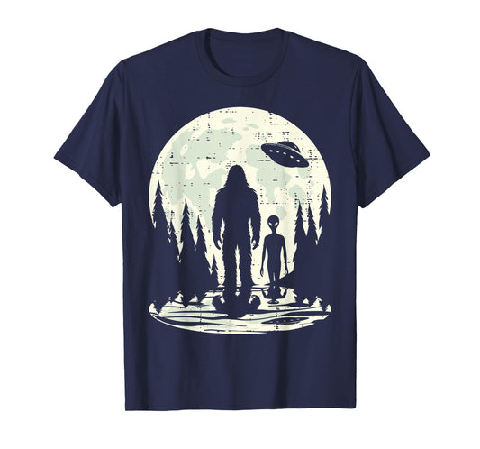 Alien Bigfoot Ufo Moon Funny Sasquatch Men Women Boys Kids T-Shirt