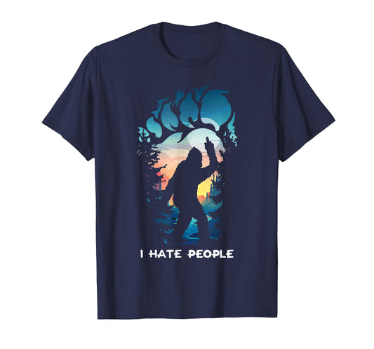 Alien Bigfoot Middle Finger I Hate People Abduction Colorful T-Shirt