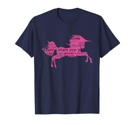 Pink Unicorn Cute Shirt Word Art Girls Magical Gift Tee