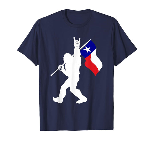 State of Texas Flag Bigfoot Rock On for Sasquatch Hunter T-Shirt