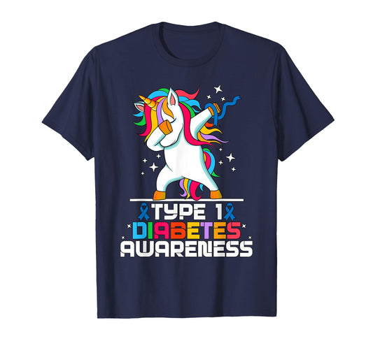 Type 1 Diabetes Awareness Kids T1D Unicorn Rainbow Diabetic T-Shirt