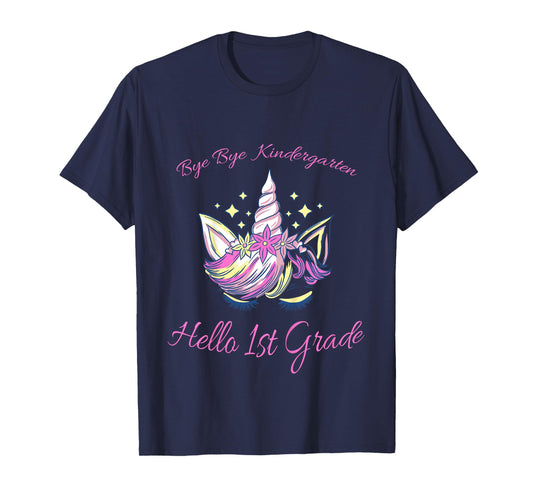 Kids Bye Bye Kindergarten, Hello 1st Grade pink Unicorn T-Shirt