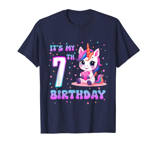 It’s My 7th Birthday Girl 7 Years Old Cute Unicorn Parry T-Shirt